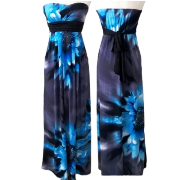 Dresses & Skirts - Elegant Blue Floral Strapless Maxi Dress- (Tags Removed But Fits Like XL)